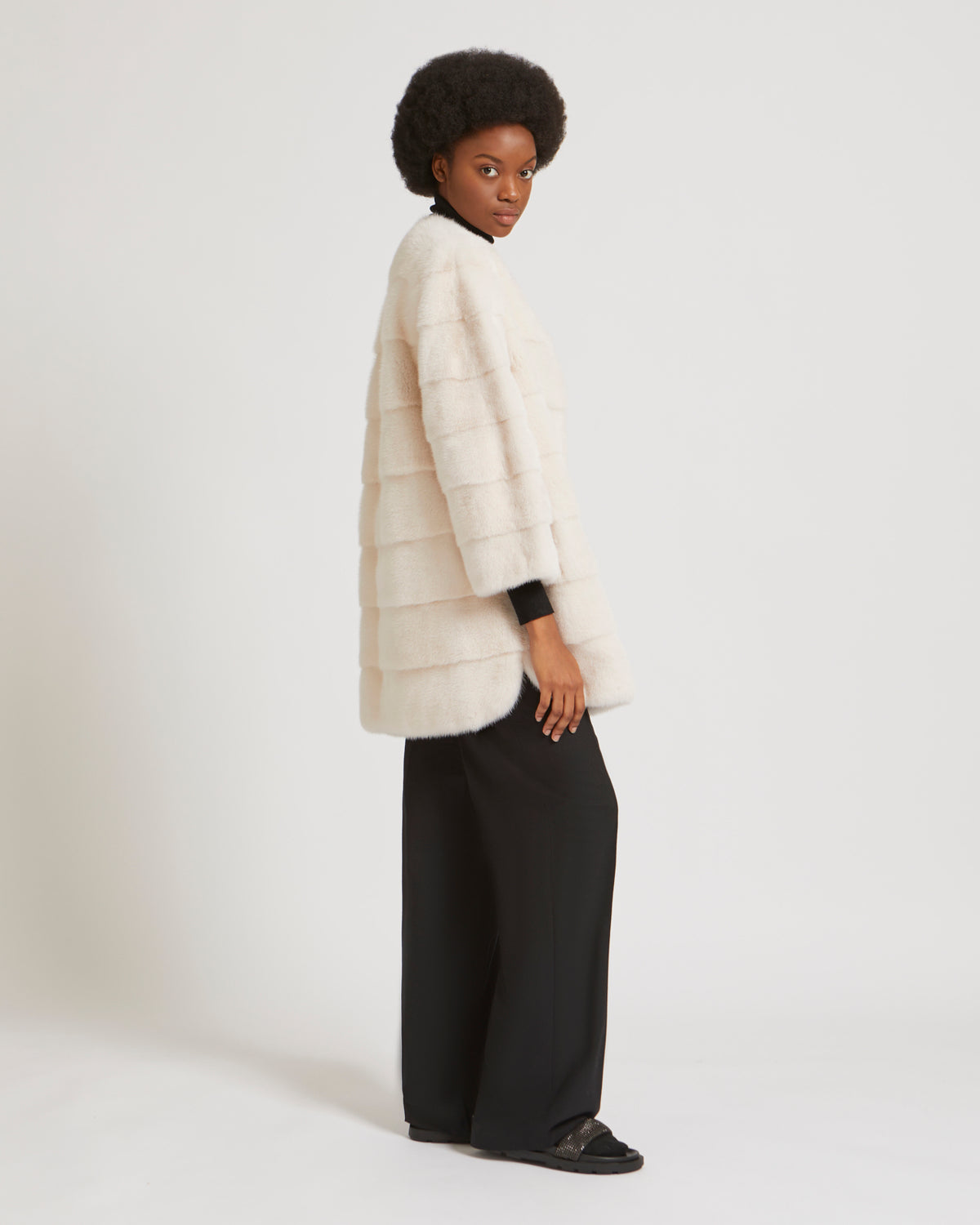 Mink long jacket with stripes -Yves Salomon