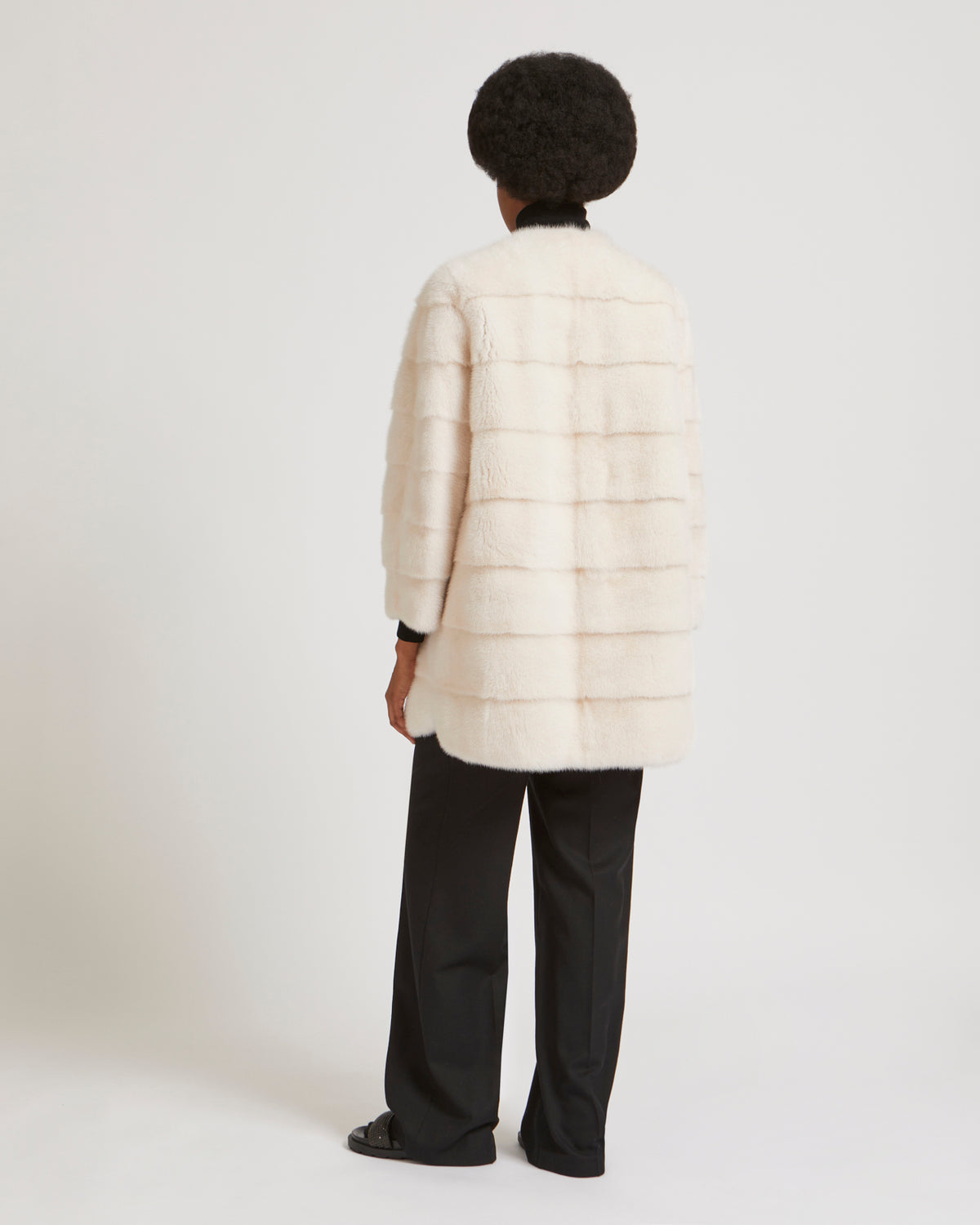 Mink long jacket with stripes -Yves Salomon
