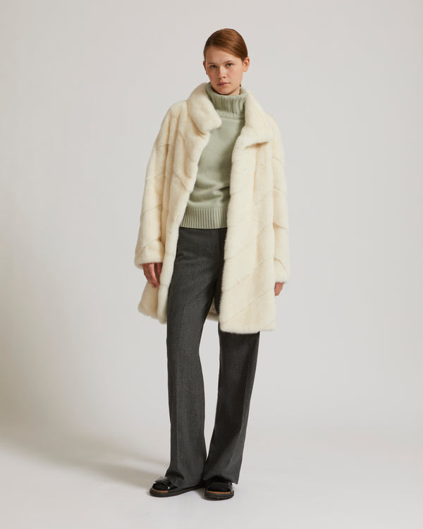 Mink long jacket with stripes and collar