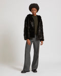Mink hooded jacket with stripes