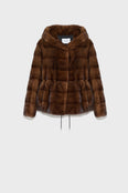 Mink hooded jacket with stripes
