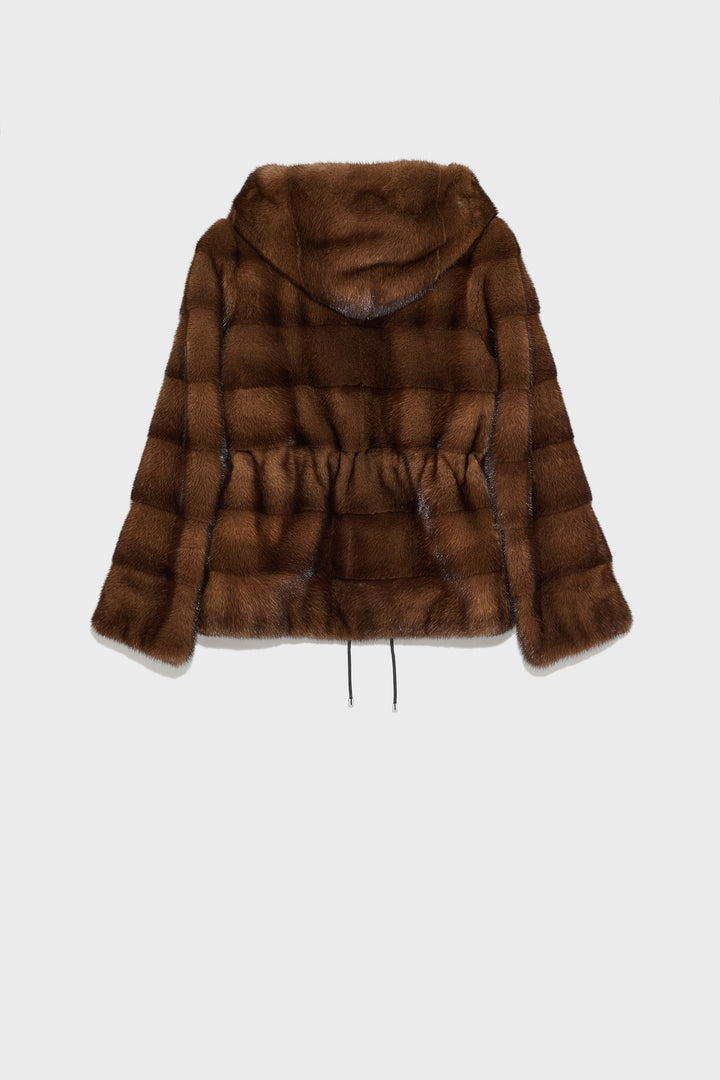 Mink hooded jacket with stripes -Yves Salomon