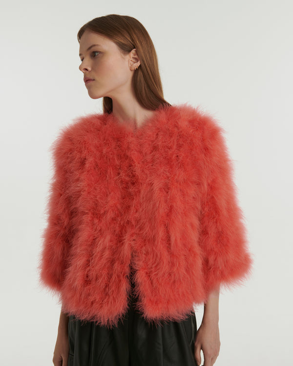 Cropped feather jacket - Fuchsia