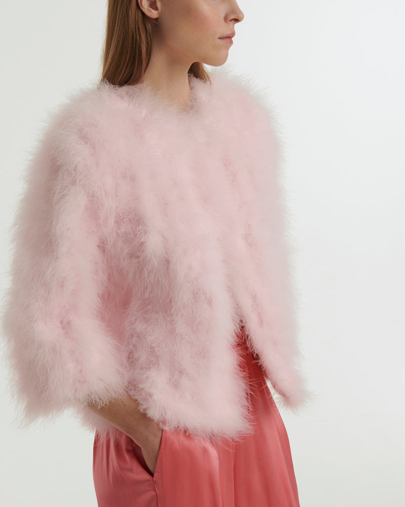 Cropped feather jacket - pink