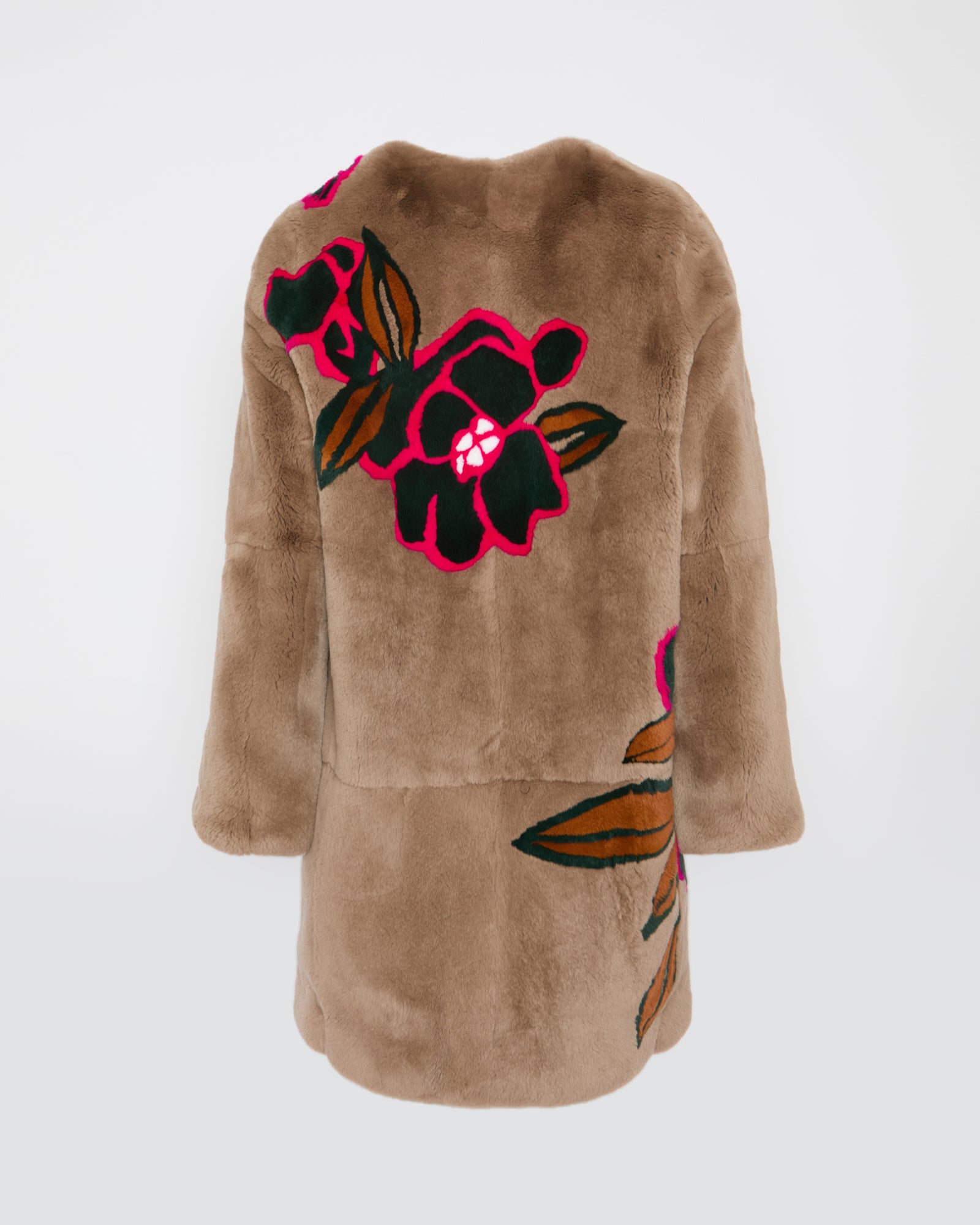 Black Friday 2025- Long Rex rabbit coat with floral motif