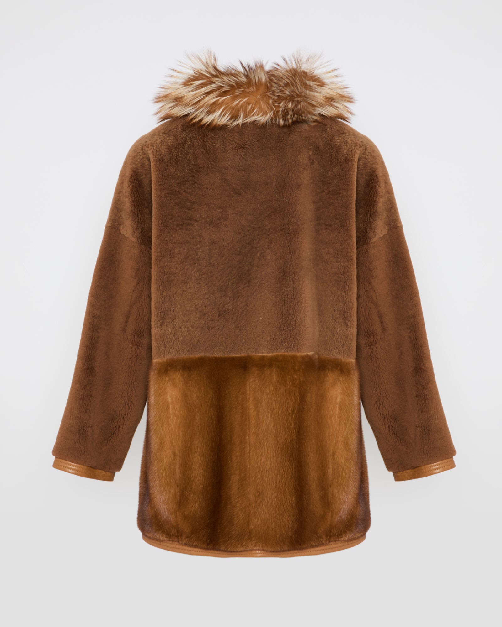 Black Friday 2025- Long two-tone coat with fox collar