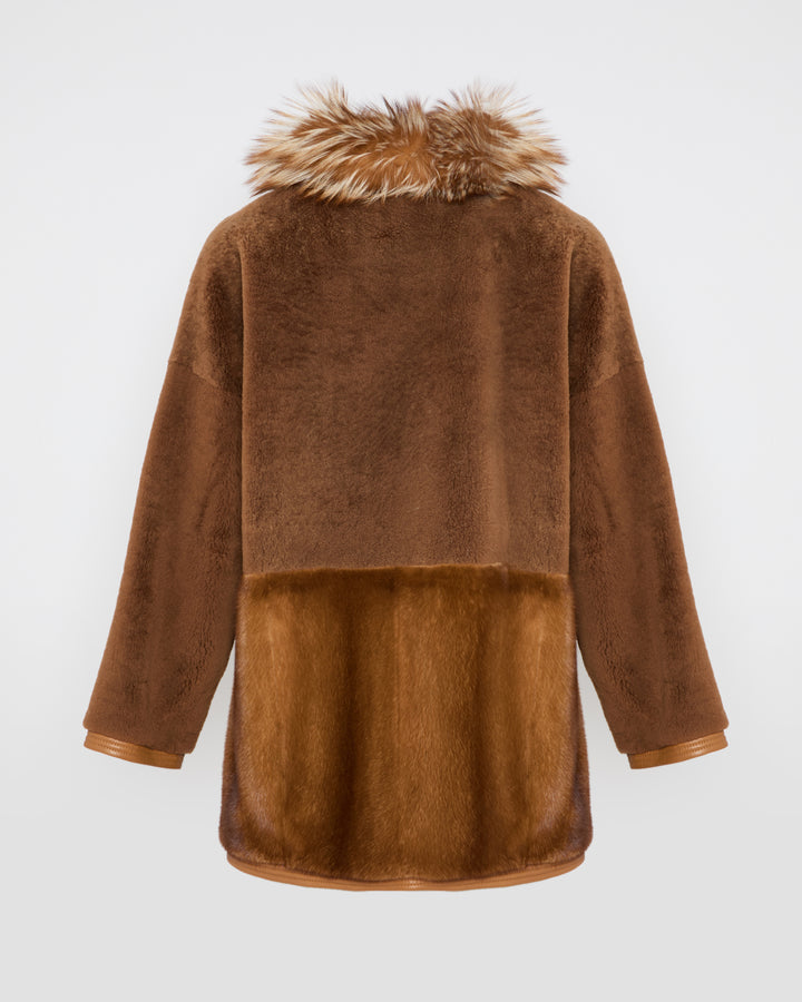 Black Friday 2025- Long two-tone coat with fox collar