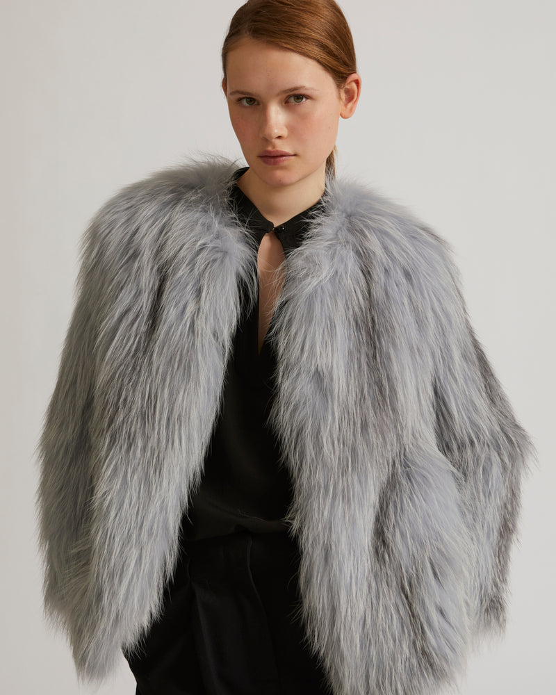 Knitted fox fur jacket - blue - Yves Salomon