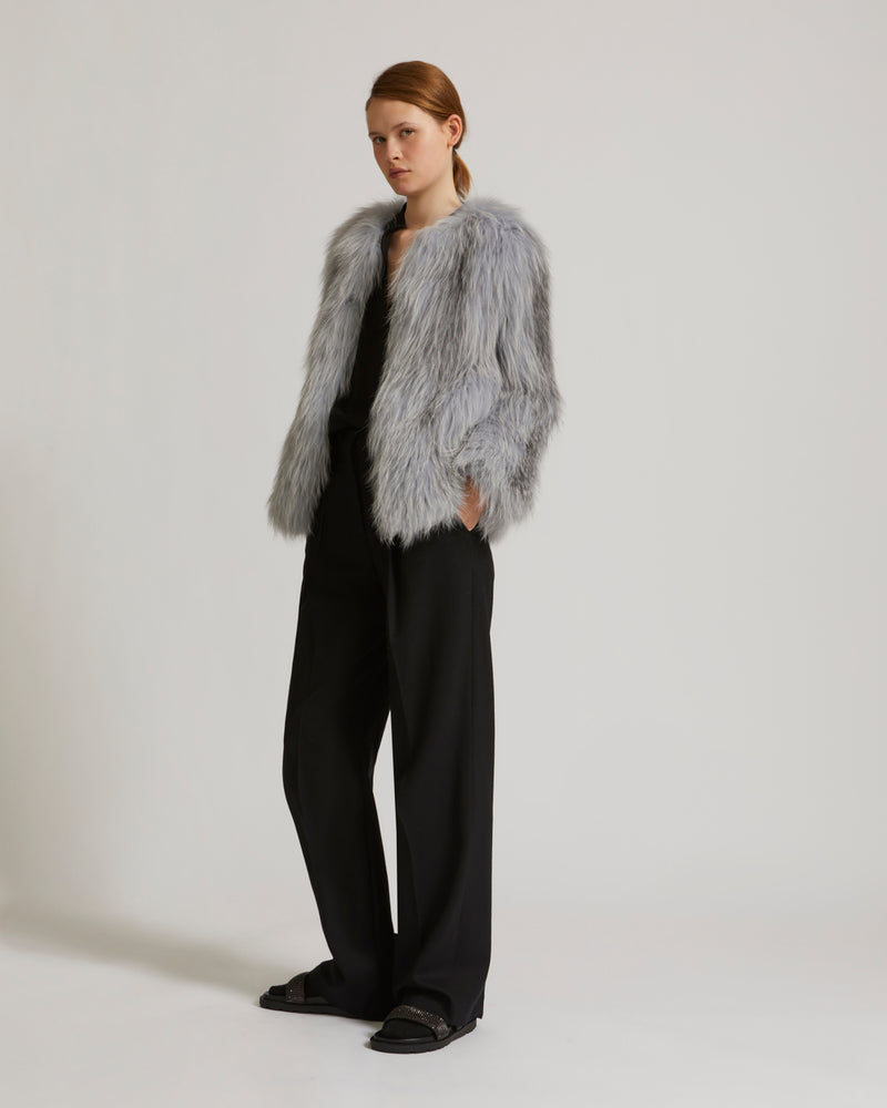 Knitted fox fur jacket - blue - Yves Salomon