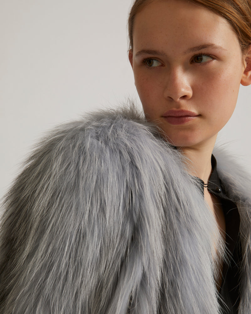 Knitted fox fur jacket - blue - Yves Salomon