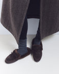 Suede leather and mink fur mules