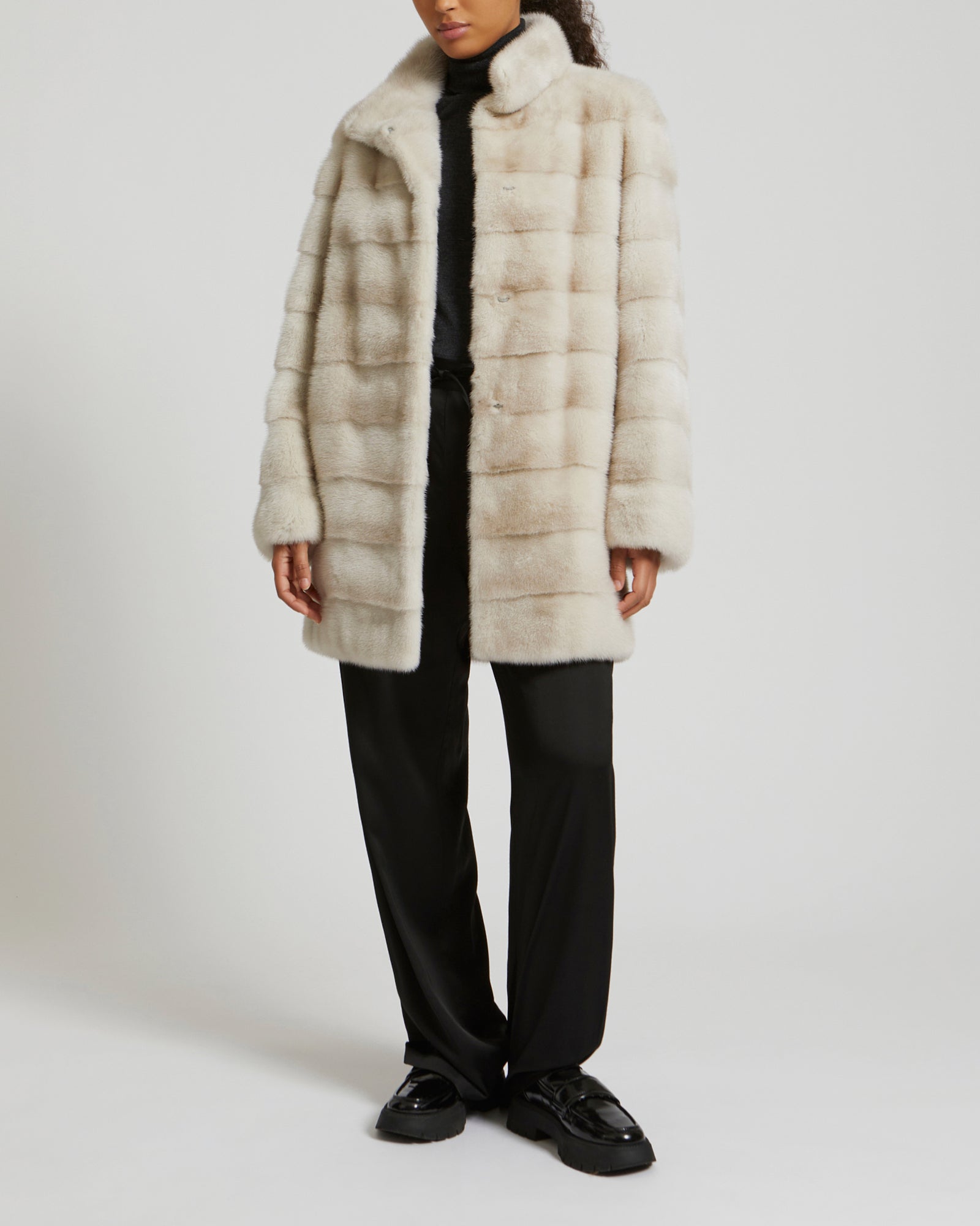 Mink long jacket with collar -Yves Salomon
