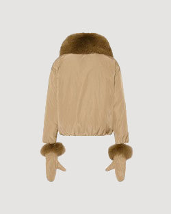 Short technical fabric down jacket with detachable fox fur collar