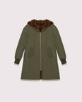 Classic reversible coat in technical fabric and mink - Khaki and mink