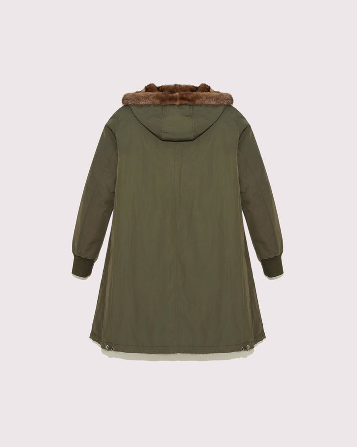 Classic reversible coat in technical fabric and mink - Khaki and mink -Yves Salomon