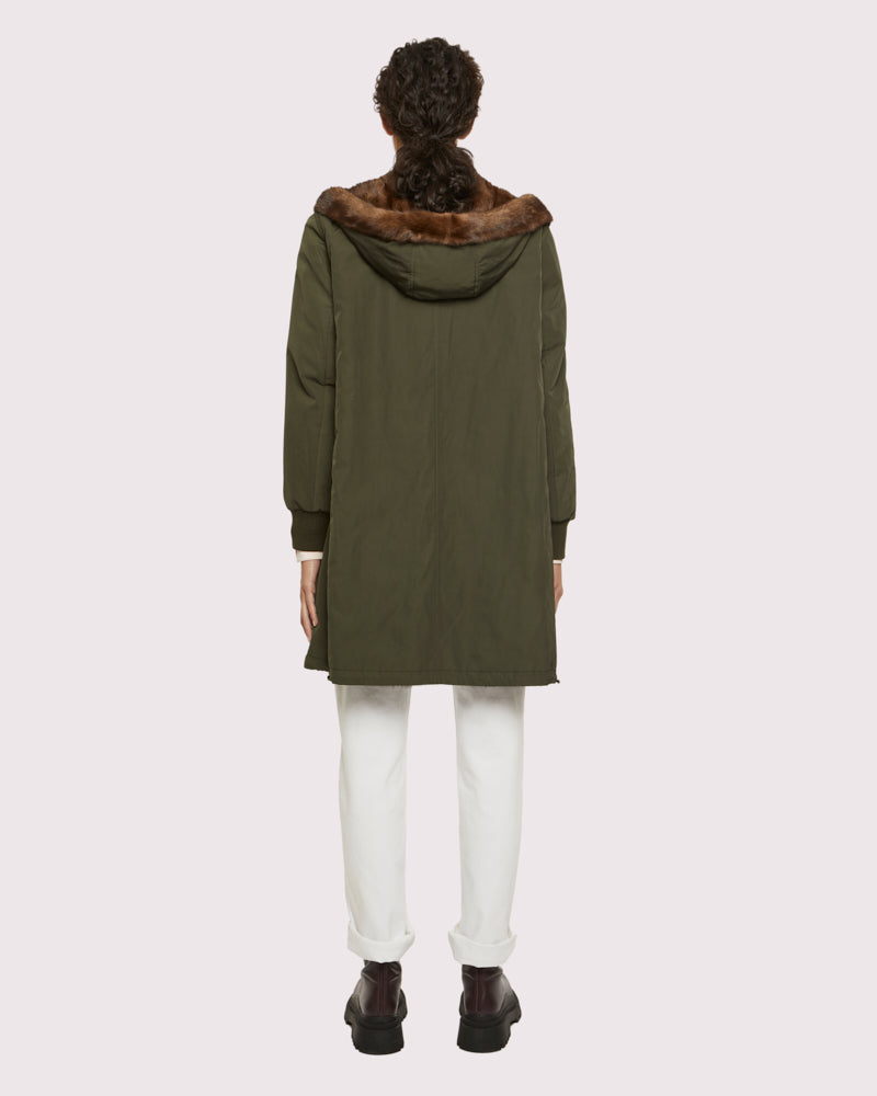 Classic reversible coat in technical fabric and mink - Khaki and mink -Yves Salomon
