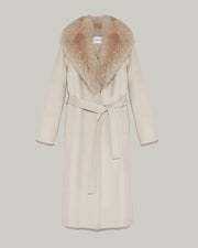 Long cashmere wool coat with fox fur collar