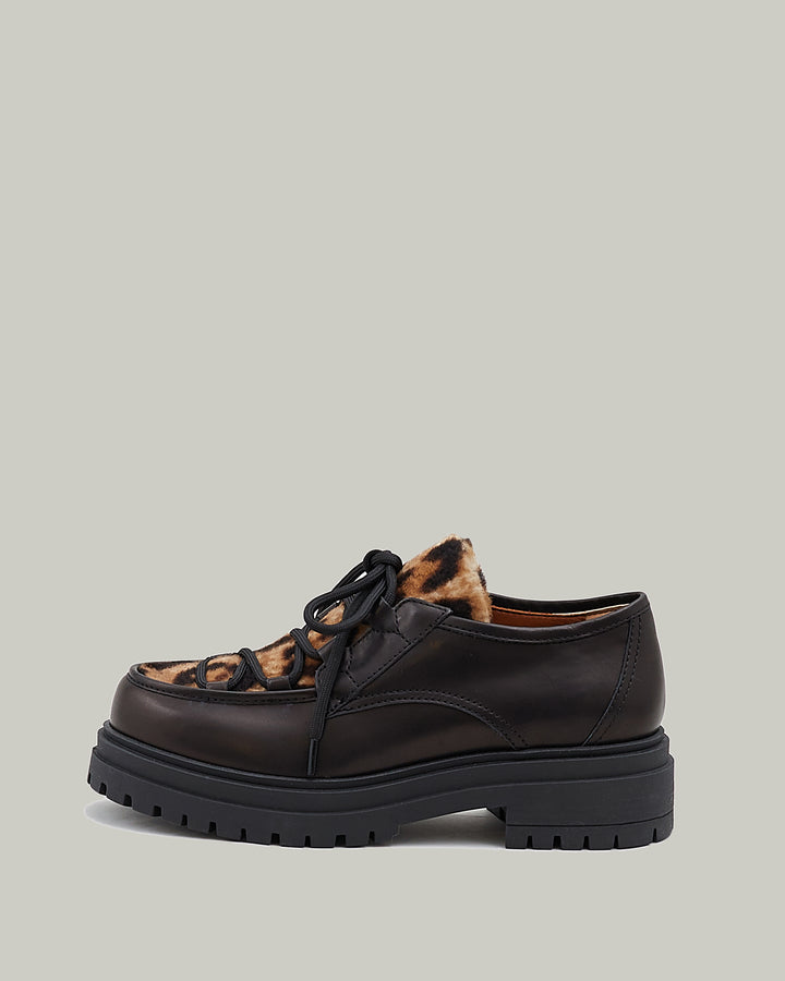 Black Friday 2025- Lace-up platform derbies in calf with shearling detail - black -Yves Salomon