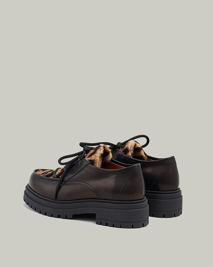 Black Friday 2025- Lace-up platform derbies in calf with shearling detail - black -Yves Salomon