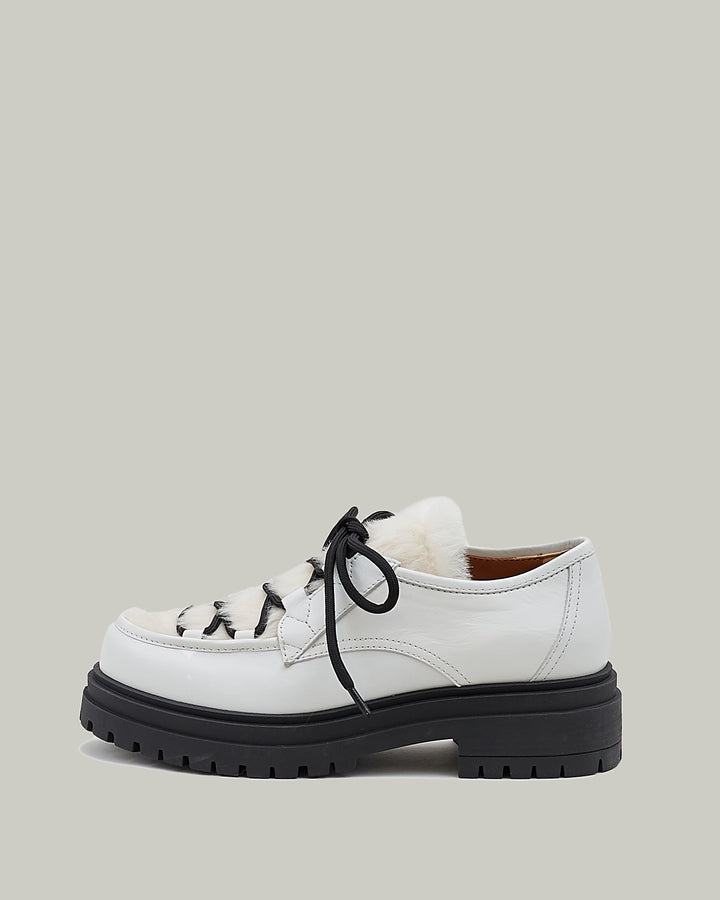 Black Friday 2025- Lace-up platform derbies in calf with shearling detail - white -Yves Salomon