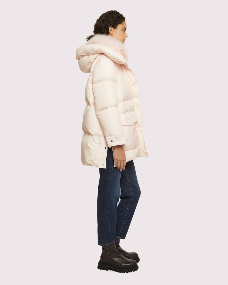 3/4 down jacket with vaporous lambswool trim - pink