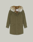 Short iconic cotton gabardine parka with coyote and rabbit fur