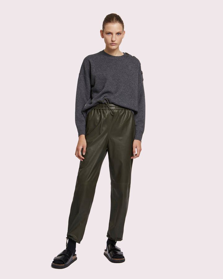 Black Friday 2025- Leather joggers - khaki -Yves Salomon