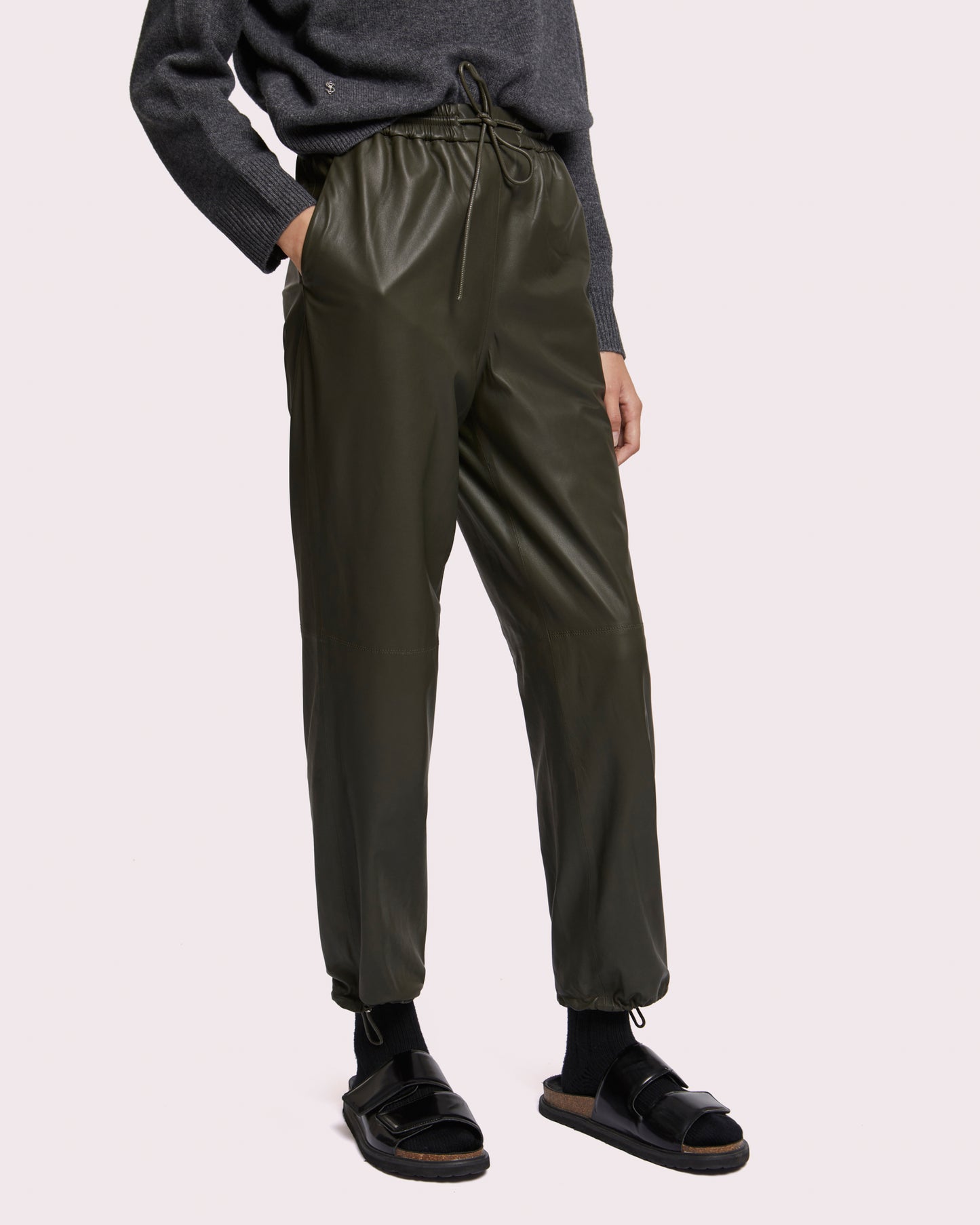 Black Friday 2025- Leather joggers - khaki -Yves Salomon