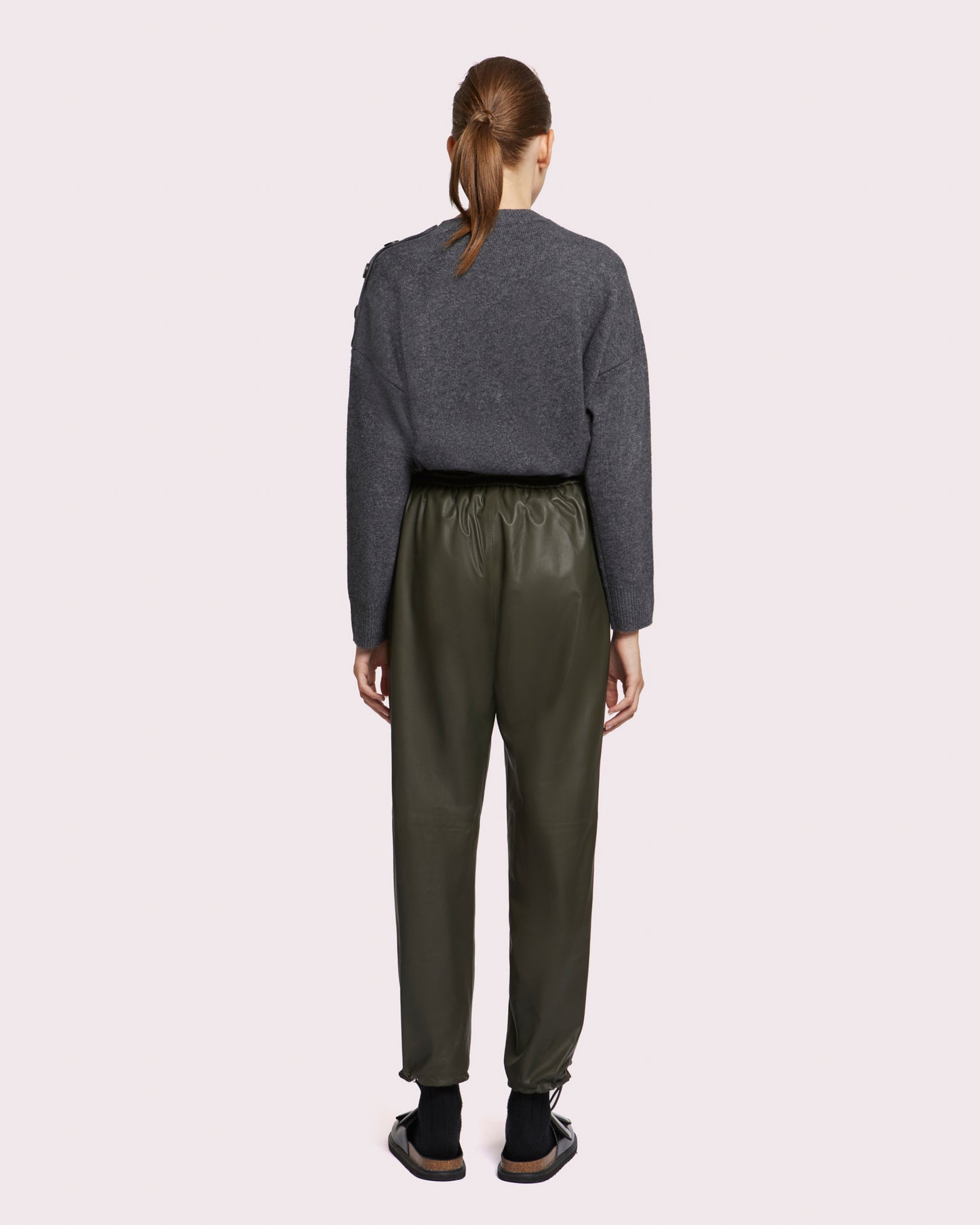 Black Friday 2025- Leather joggers - khaki -Yves Salomon