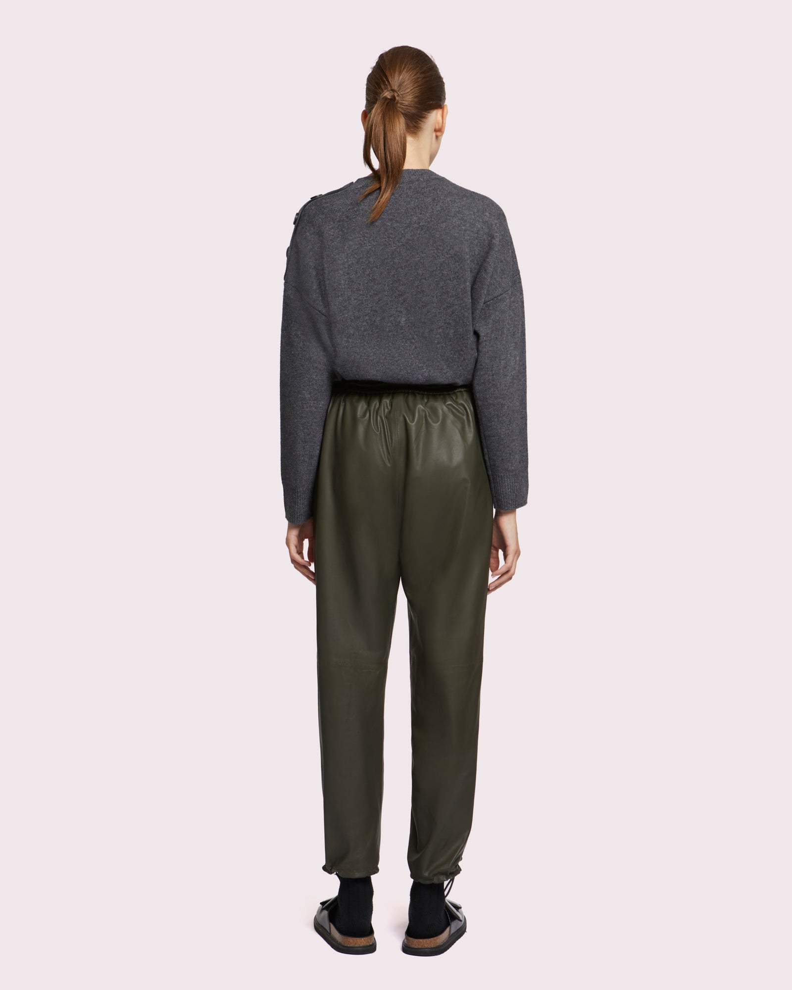 Black Friday 2025- Leather joggers - khaki -Yves Salomon