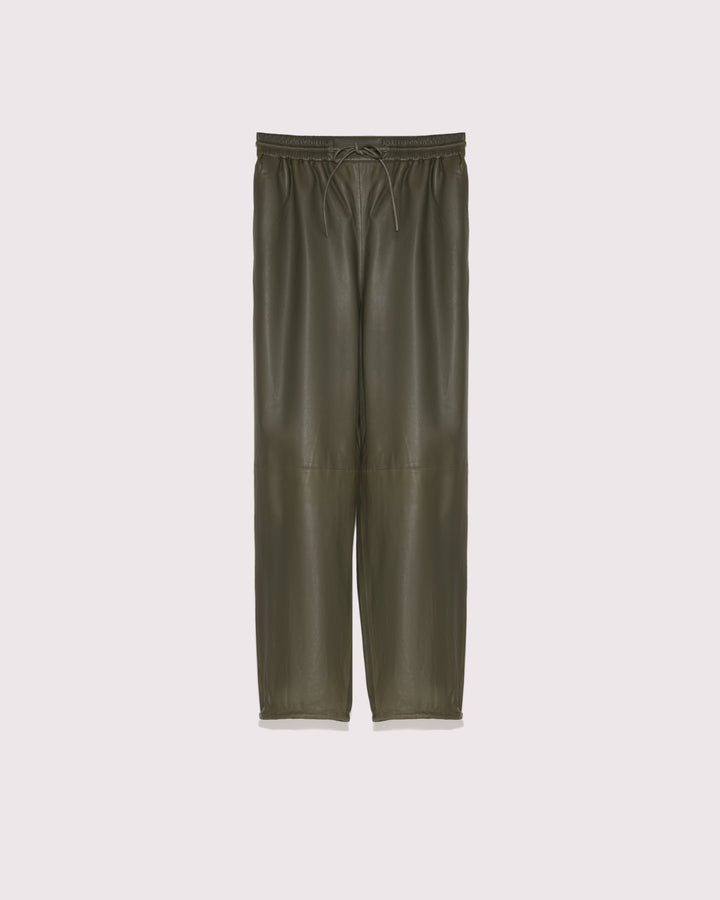 Black Friday 2025- Leather joggers - khaki -Yves Salomon