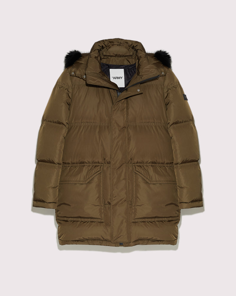 Black Friday 2025- Hooded down jacket with fox fur - khaki -Yves Salomon