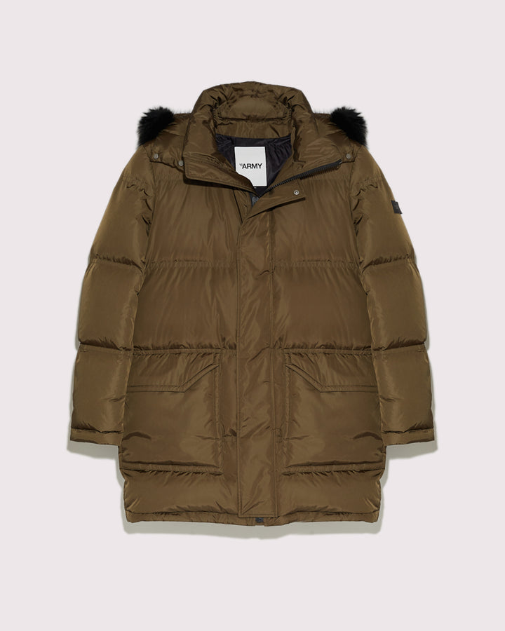Black Friday 2025- Hooded down jacket with fox fur - khaki -Yves Salomon