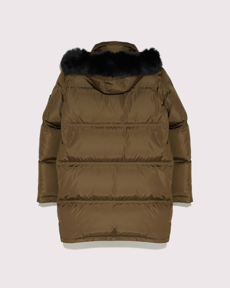 Black Friday 2025- Hooded down jacket with fox fur - khaki -Yves Salomon