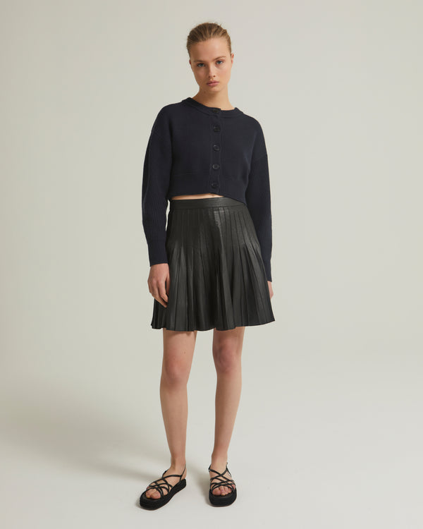Leather pleated mini skirt - black