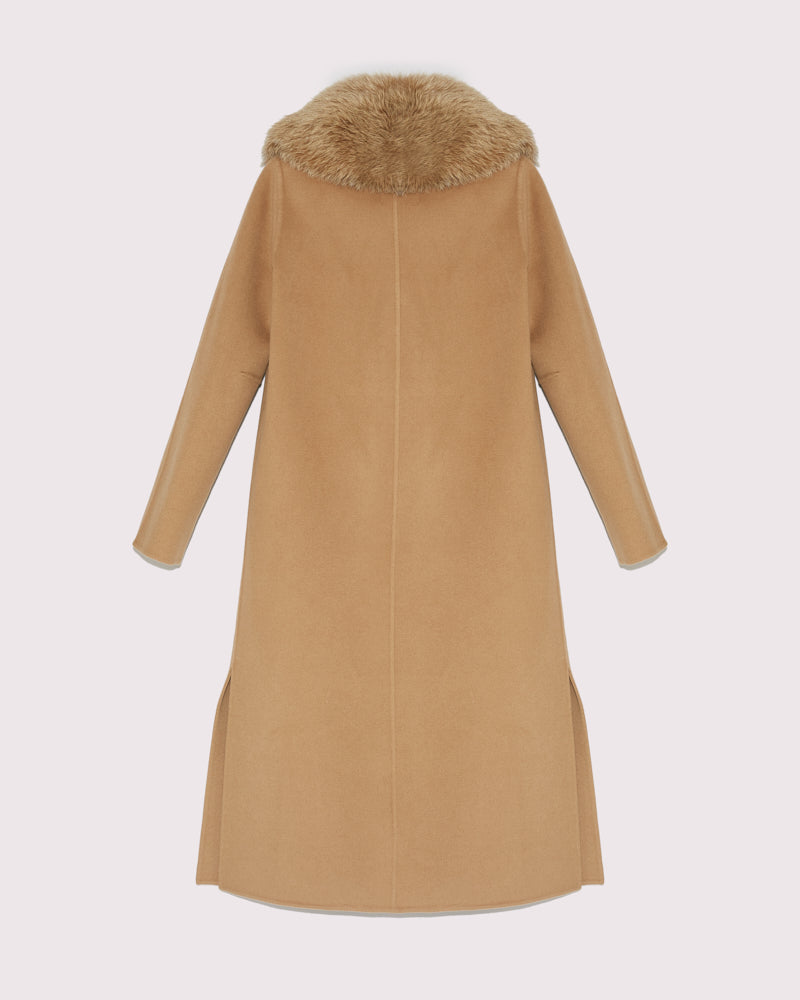 Long cashmere wool coat with fox fur collar