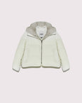 Short "A" line down jacket in technical fabric with long-haired mink fur