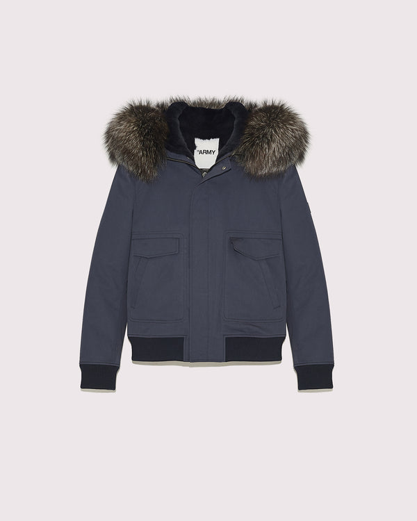 Technical cotton jacket with fox and rabbit fur-Yves Salomon-Winter sale & boxing day