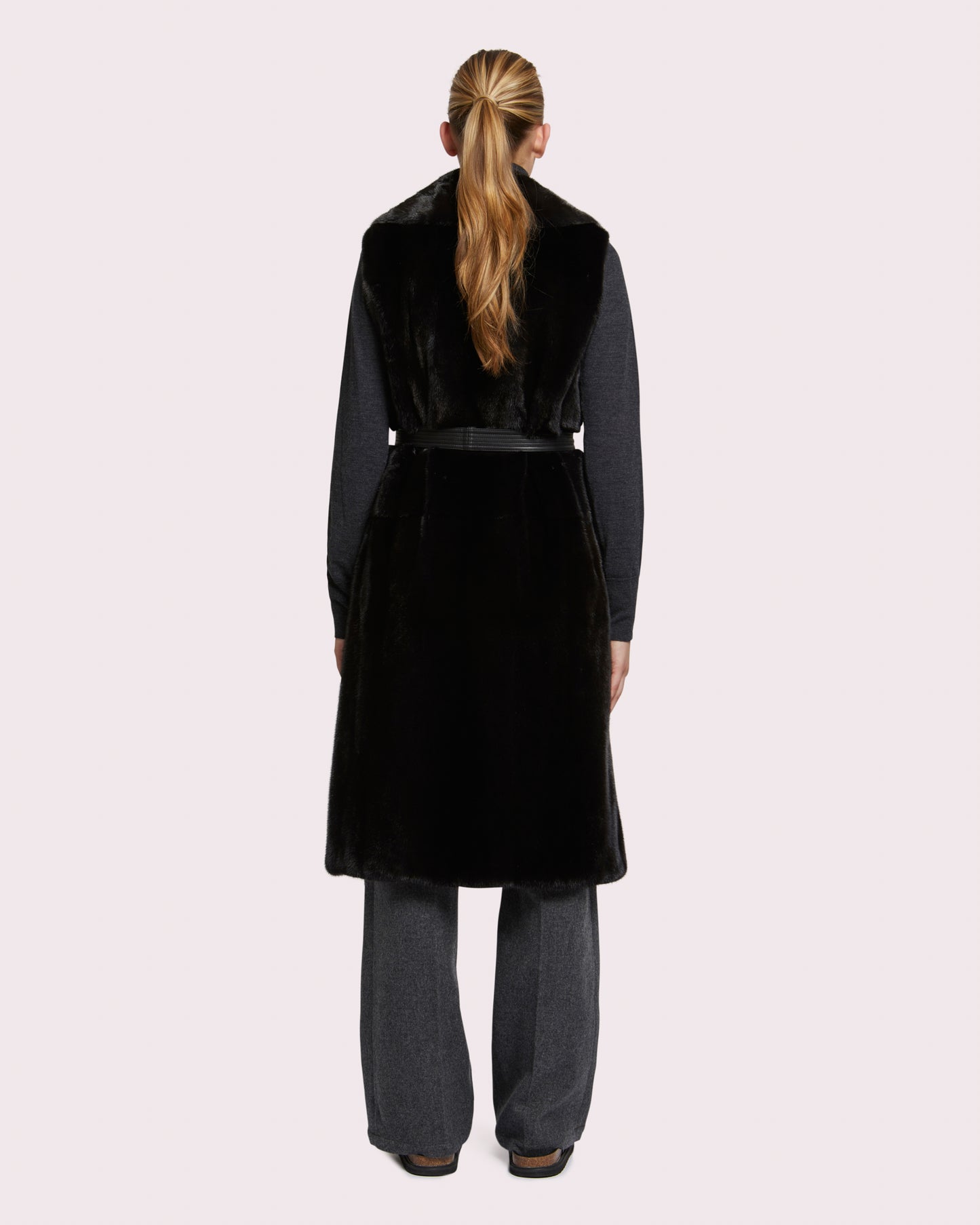 Long belted gilet in long-haired mink fur - navy -Yves Salomon