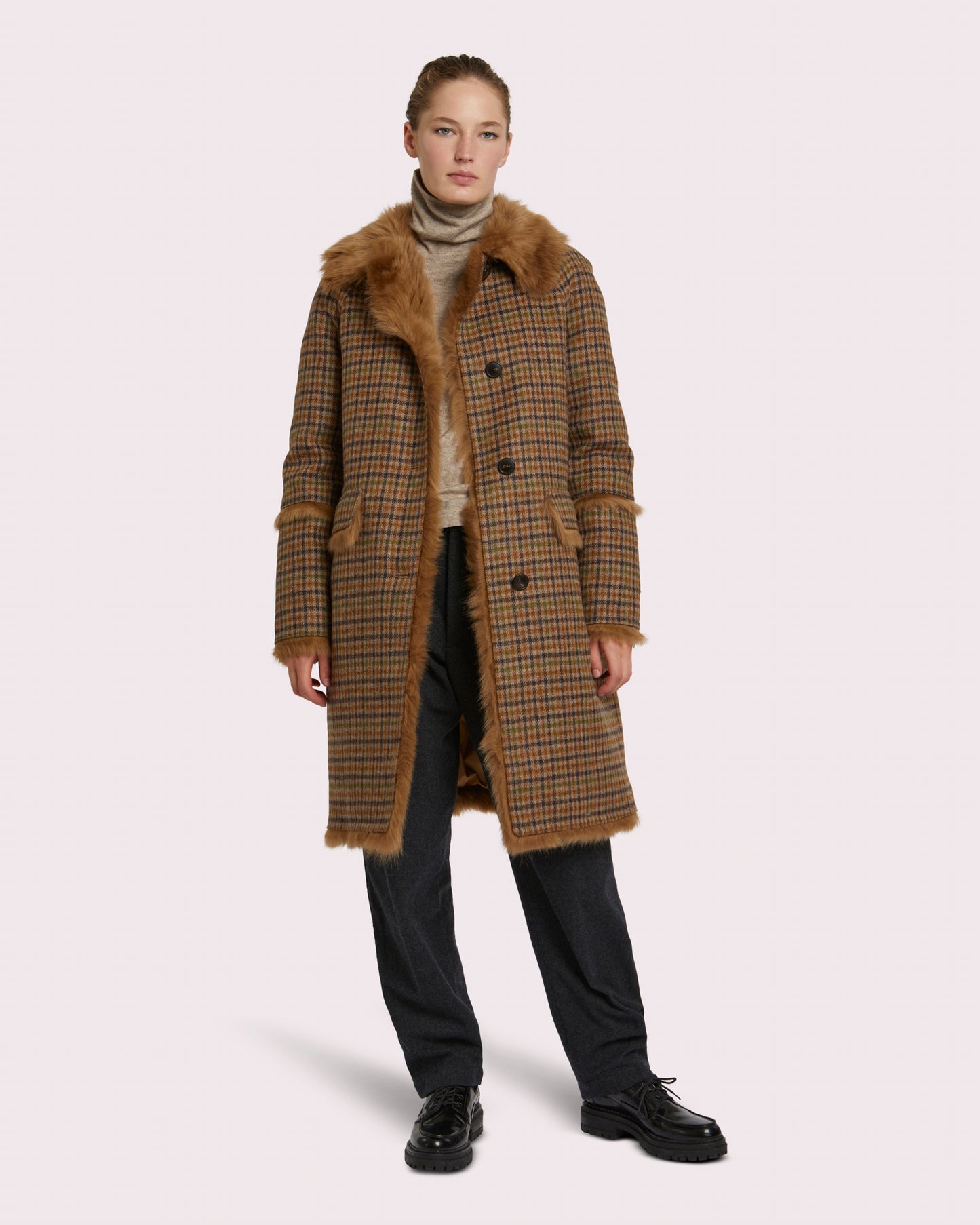 Black Friday 2025- Woollen fabric and shearling coat - brown -Yves Salomon