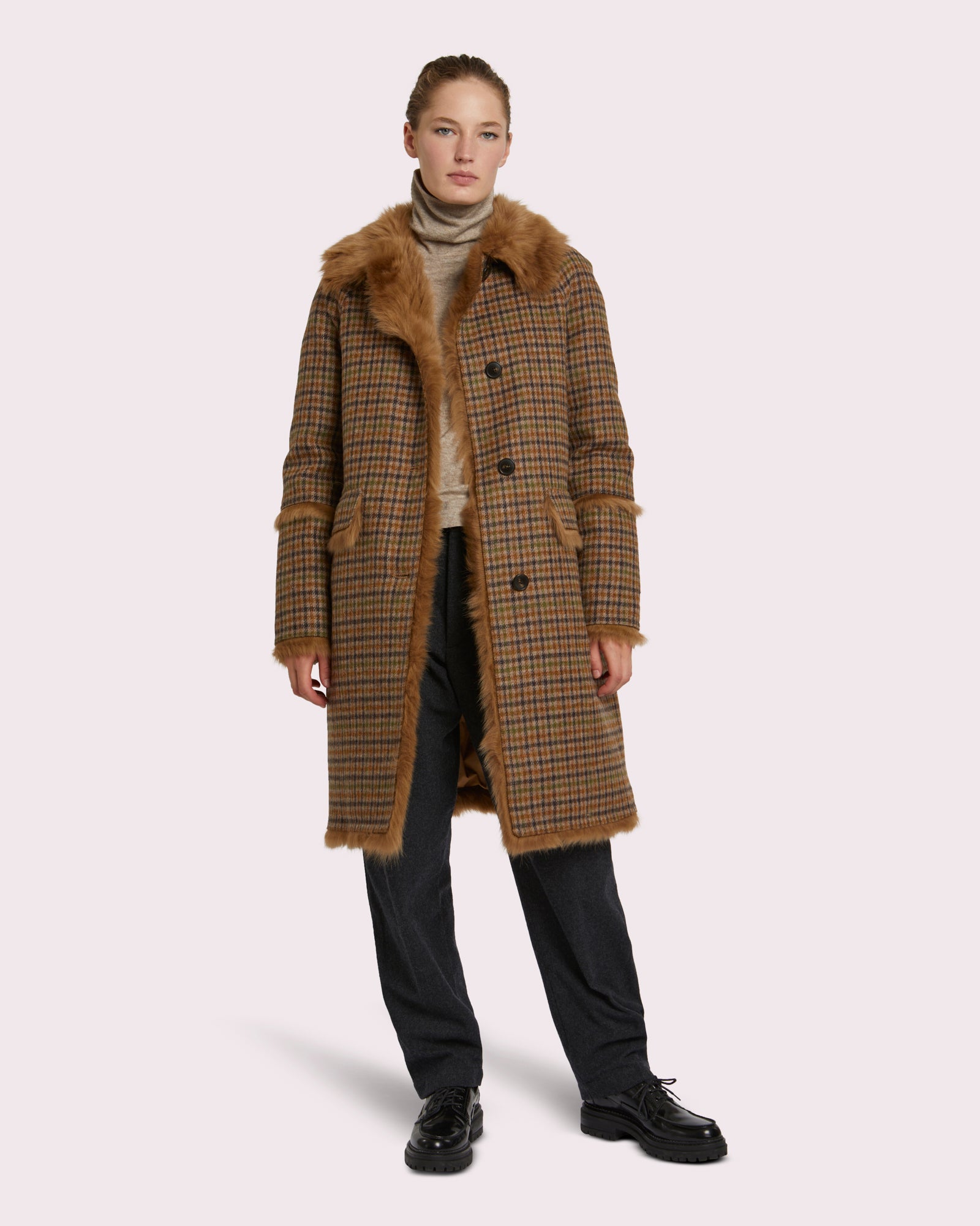 Black Friday 2025- Woollen fabric and shearling coat - brown -Yves Salomon