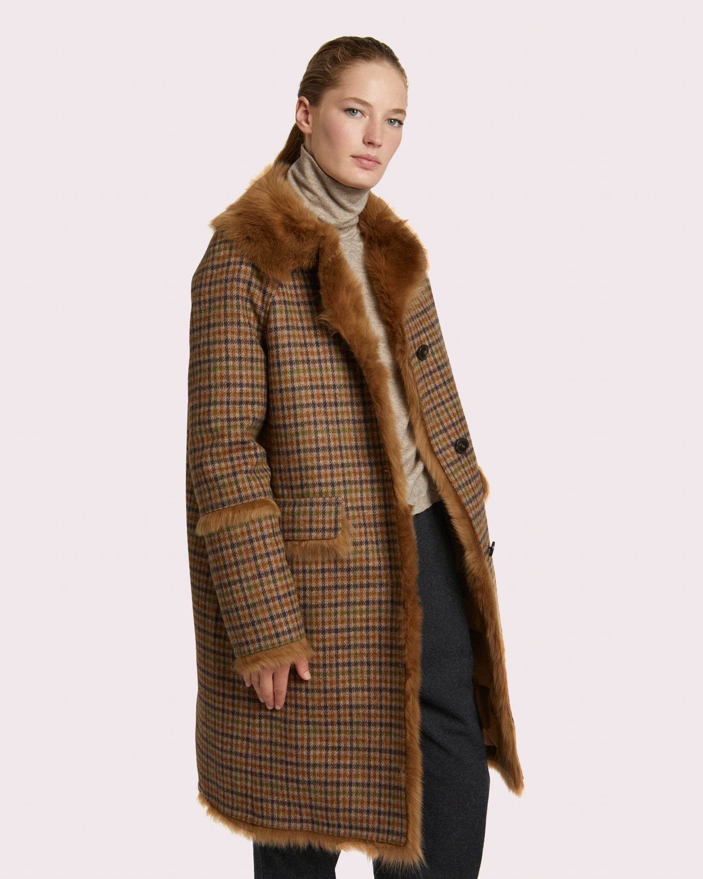 Black Friday 2025- Woollen fabric and shearling coat - brown -Yves Salomon