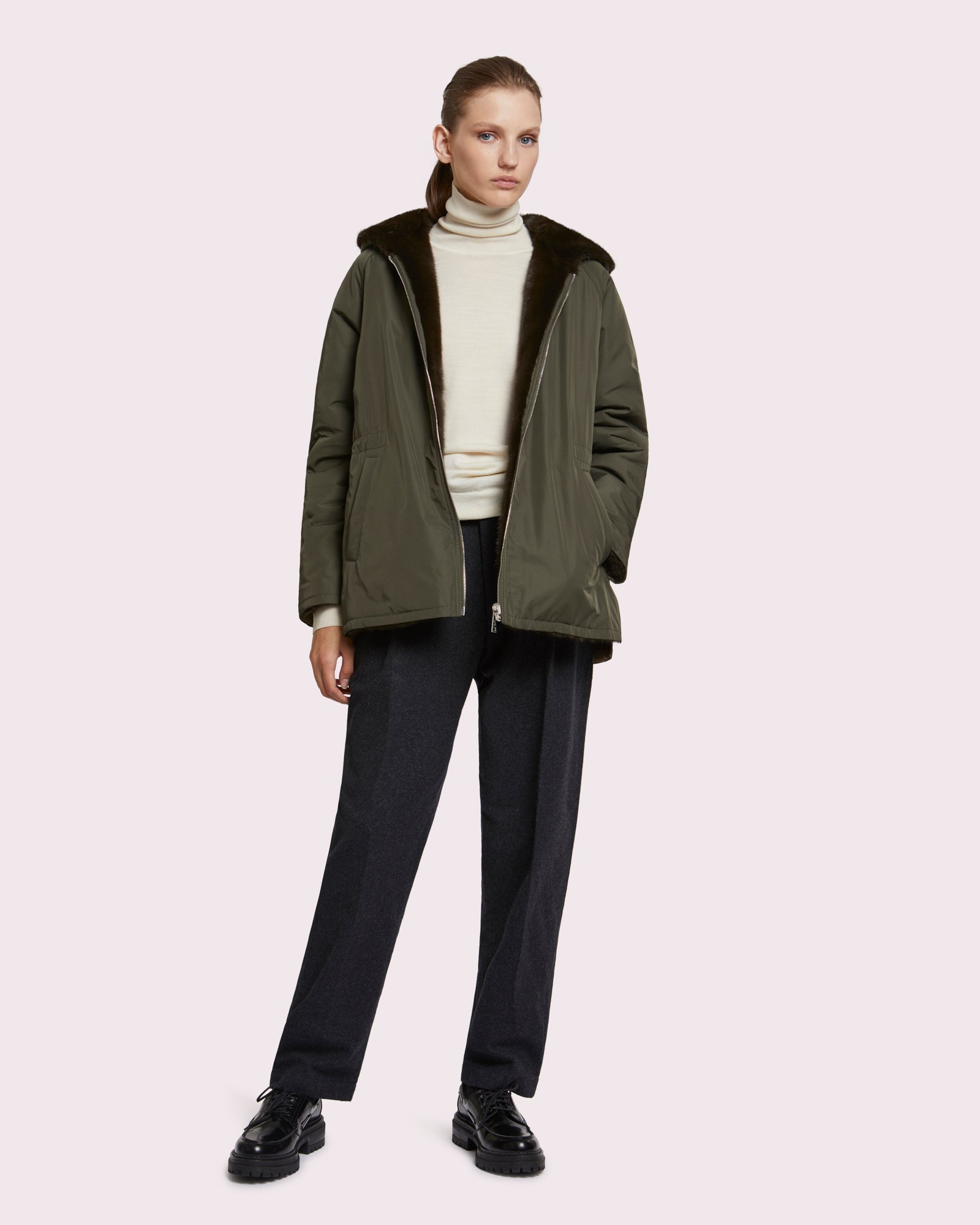 Hooded blouson in mink fur reversible technical fabric -Yves Salomon