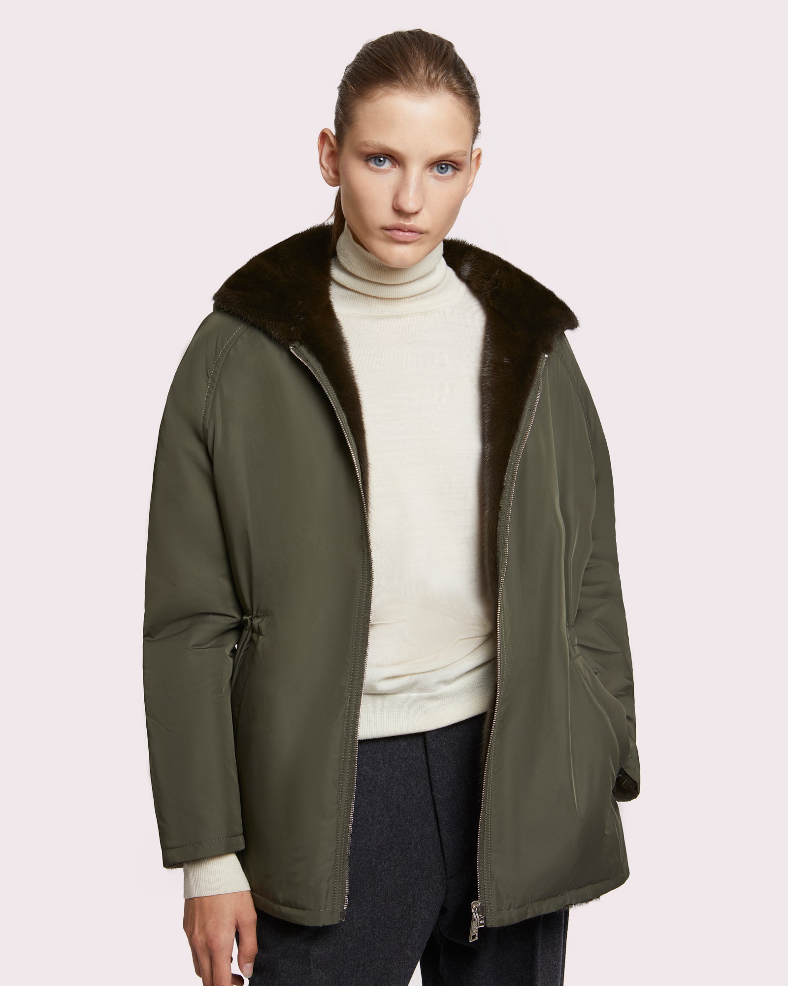 Hooded blouson in mink fur reversible technical fabric -Yves Salomon