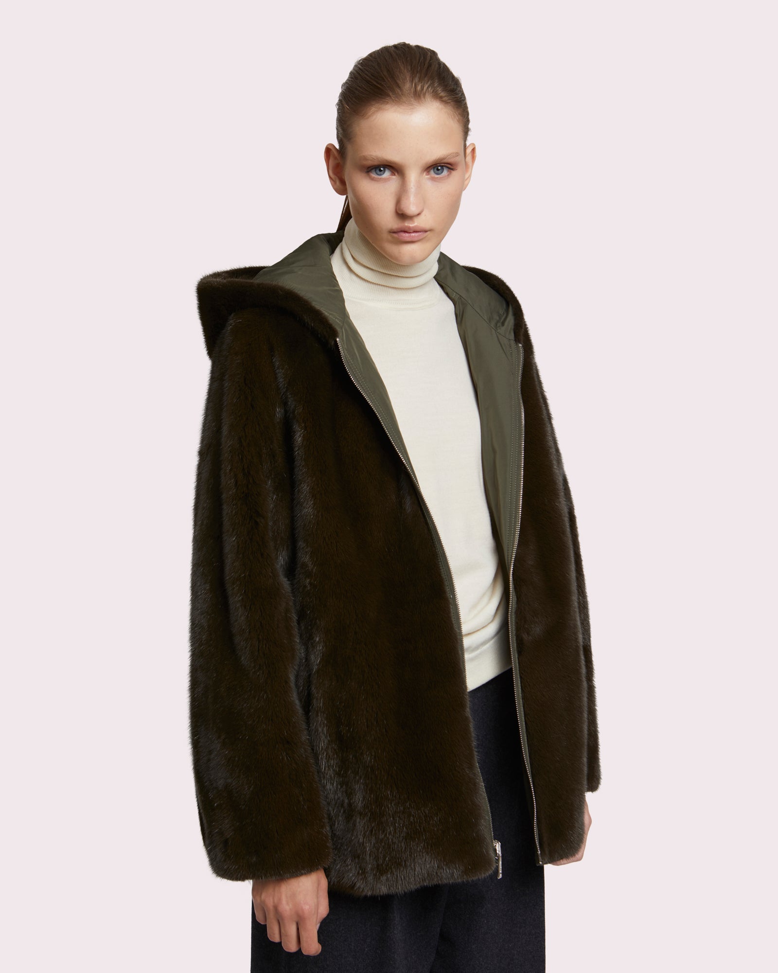 Hooded blouson in mink fur reversible technical fabric -Yves Salomon
