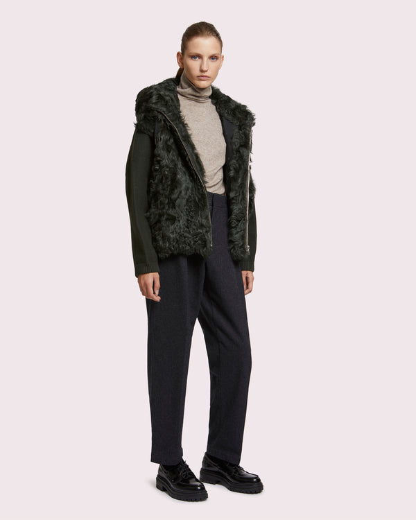 Hooded Blouson in curly shearly and knit - Yves Salomon