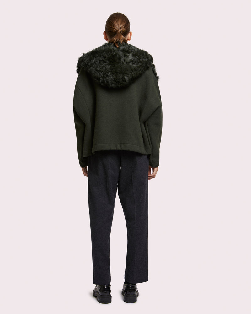 Hooded Blouson in curly shearly and knit - Yves Salomon