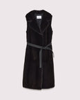Long belted gilet in long-haired mink fur