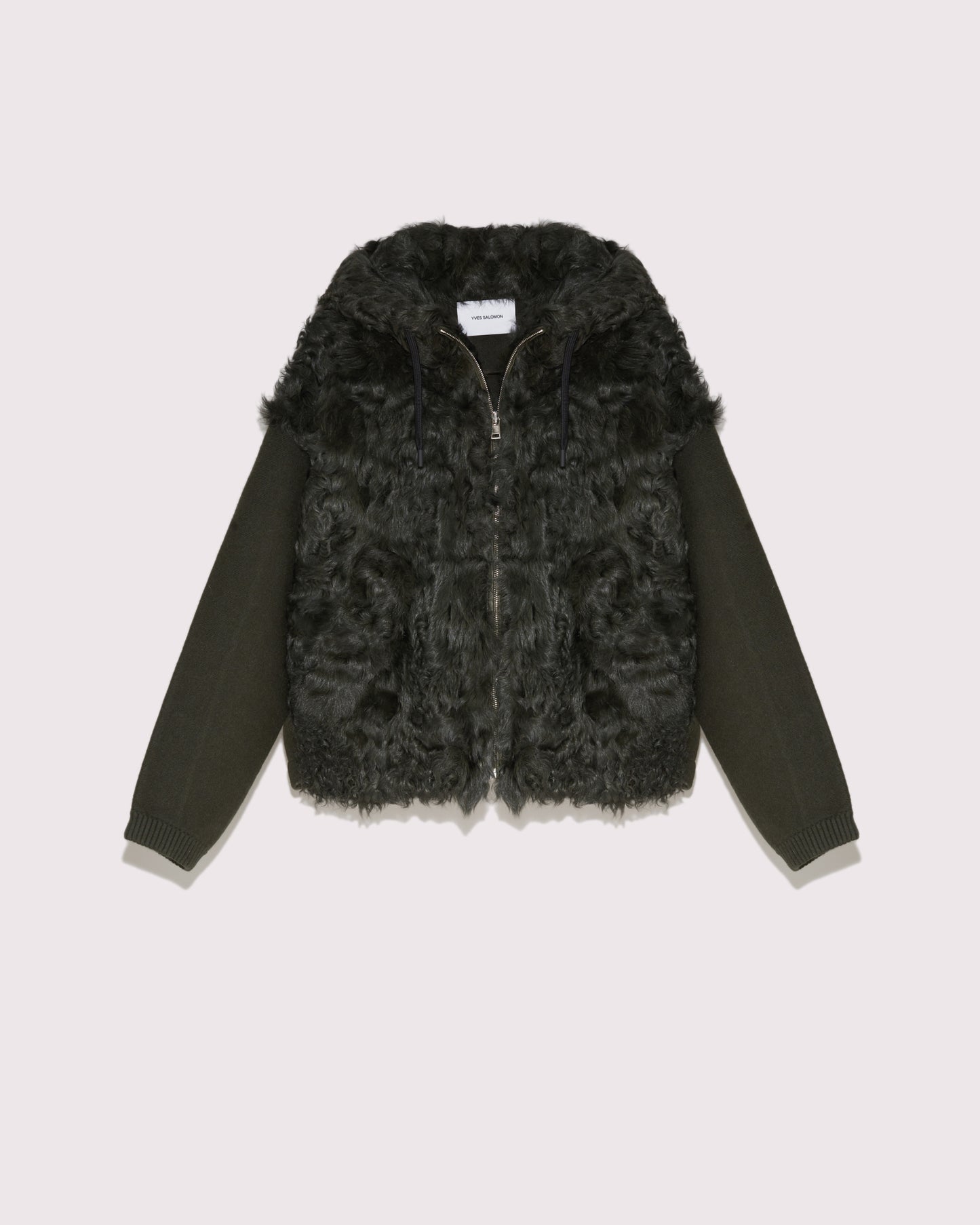 Hooded jacket in knit and curly lamb -Yves Salomon