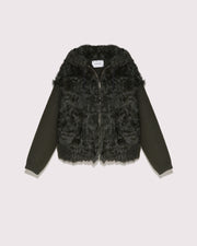 Hooded jacket in knit and curly lamb